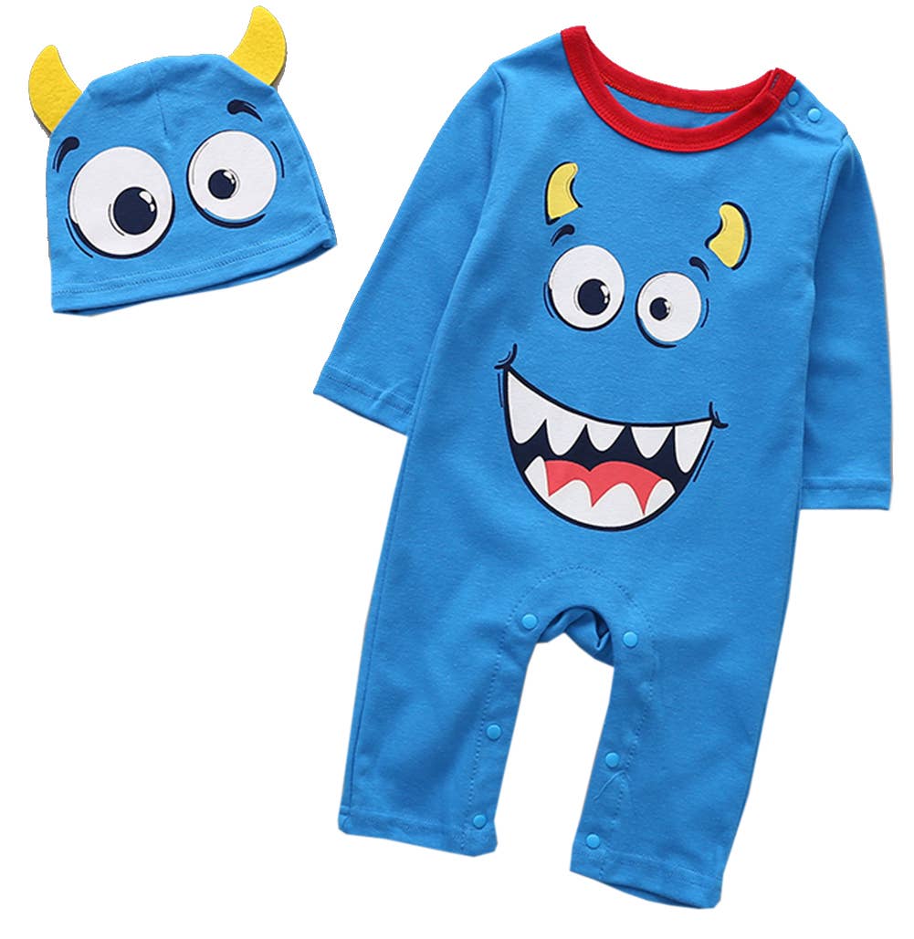 Blue Little Monster Cotton 2 Pc Baby Outfit