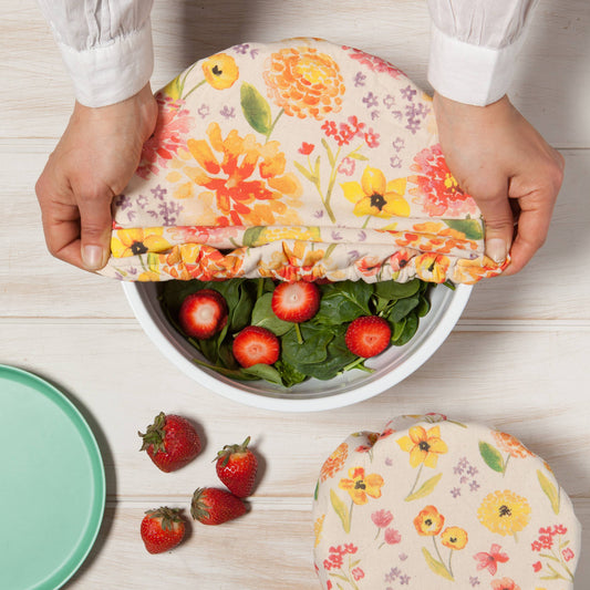Cottage Floral Bowl Covers Set of 2p with salad and strawberries