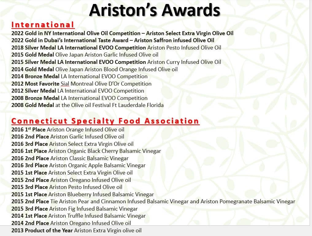 Ariston's Olive oil awards