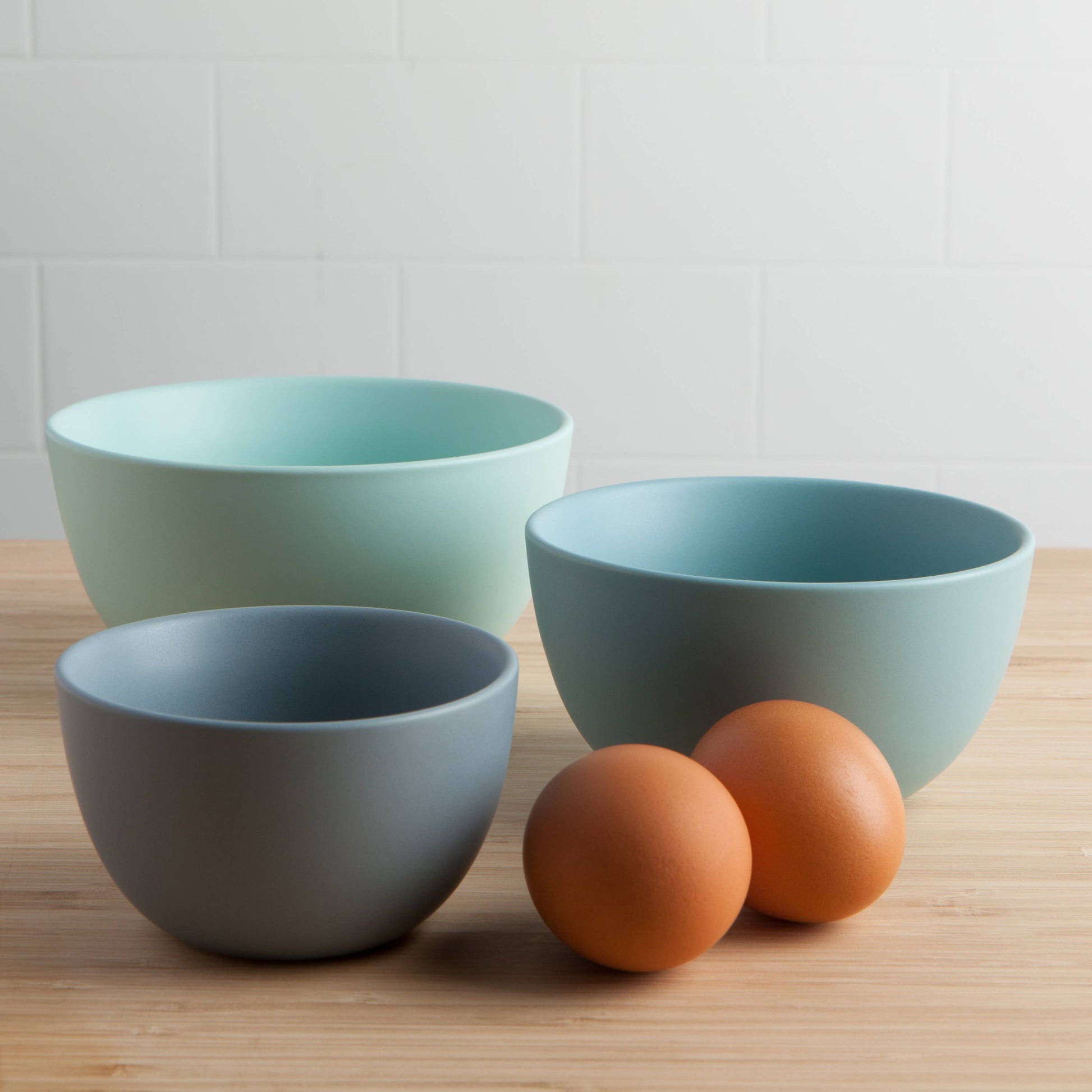 Blue Prep Bowls Set of 3 with eggs