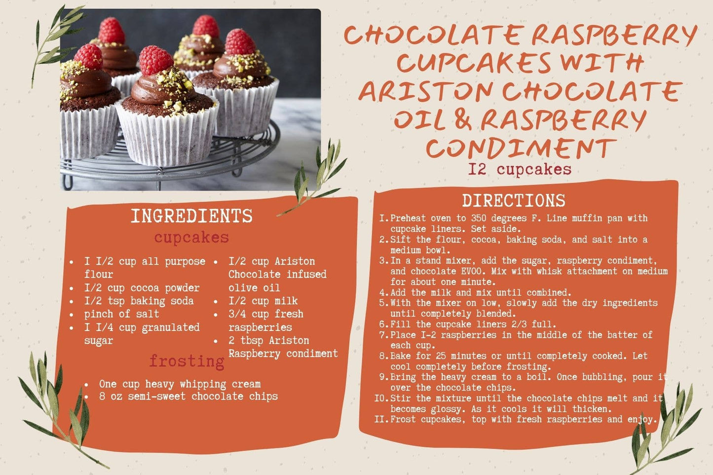 Recipe & directions- Chocolate raspberry cupcakes with Ariston oil