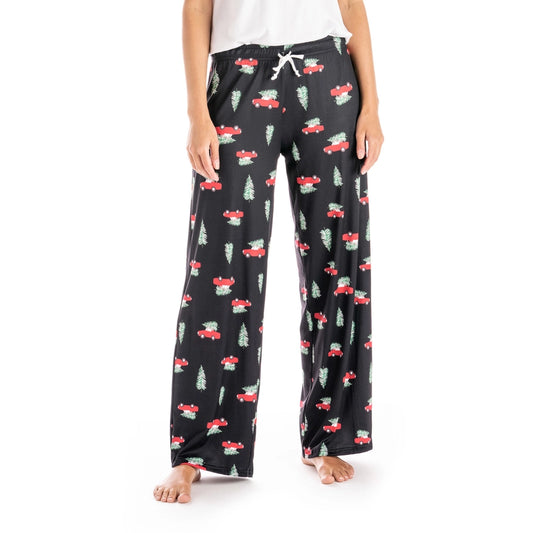 Hello Mello Holiday Lounge Pants- Black with Red Truck & Tree