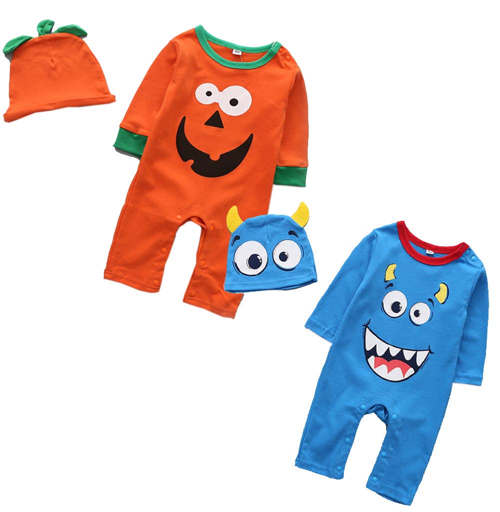 Blue Little Monster Cotton 2 Pc Baby Outfit