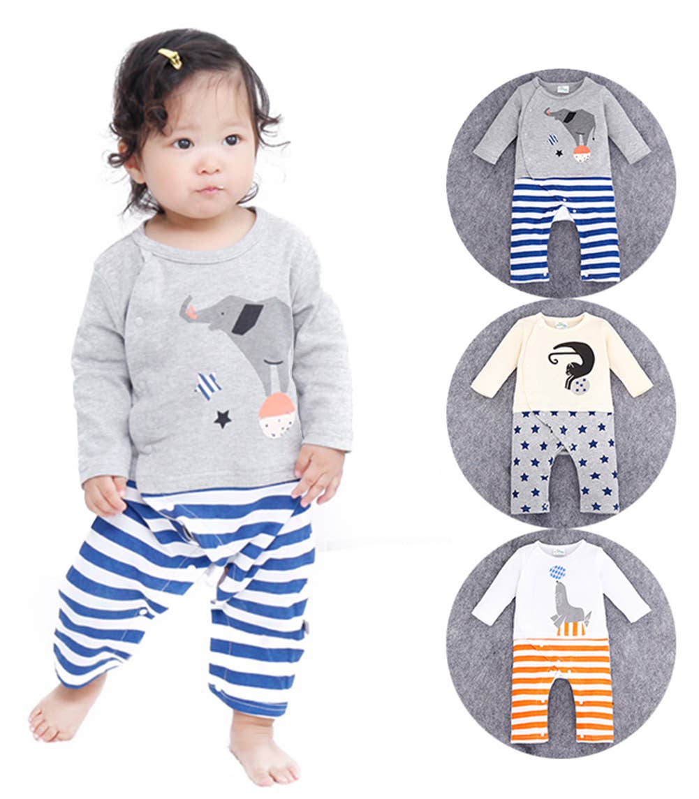 Cat- White/gray Animal Cotton Baby Romper