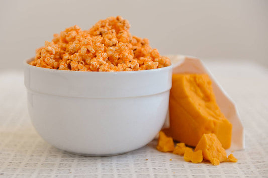 Cheddar Popcorn in White bowl