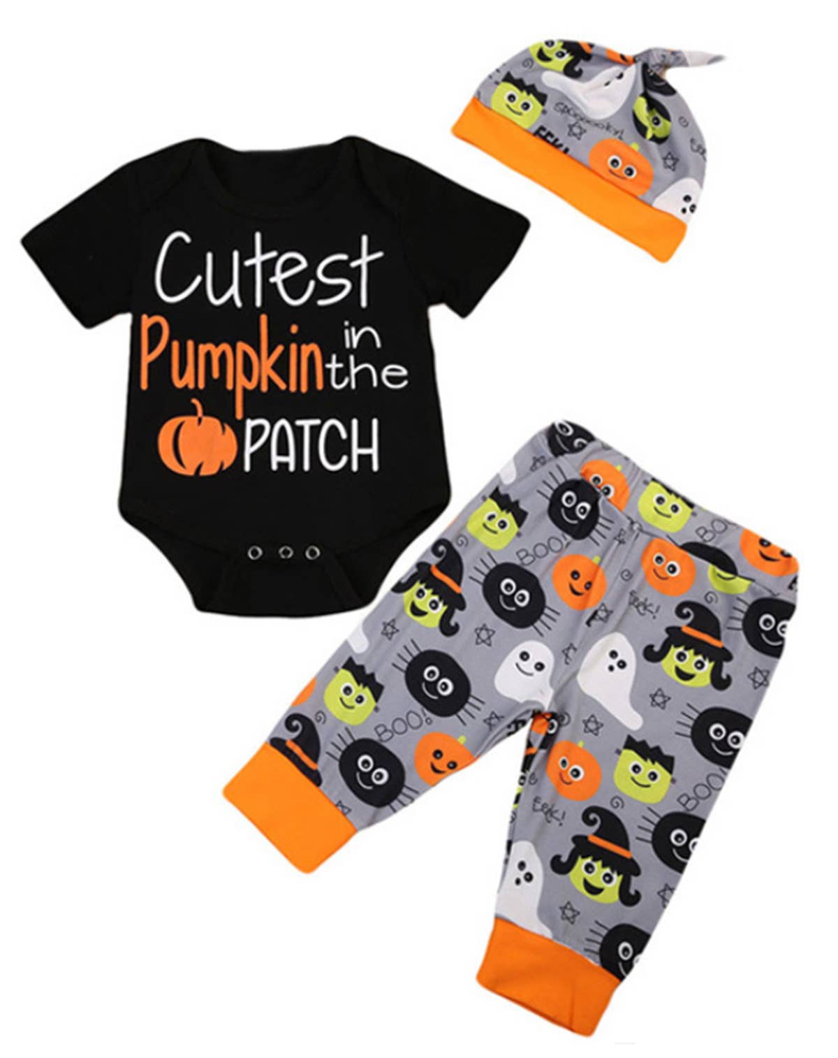 Black Cutest Pumpkin Halloween 3 Pc Baby Costume Outfit