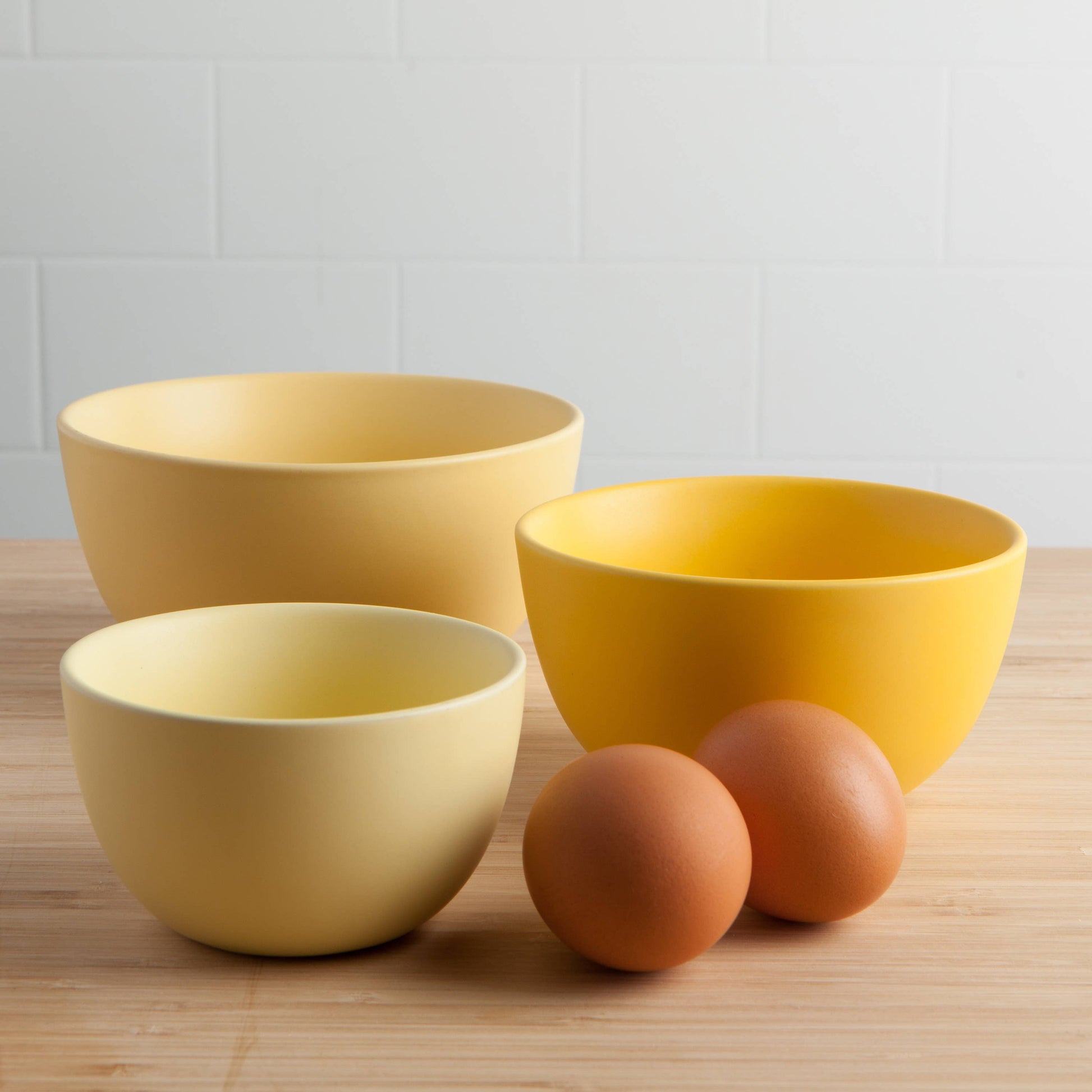 Yellow Prep Bowls Set of 3 with eggs