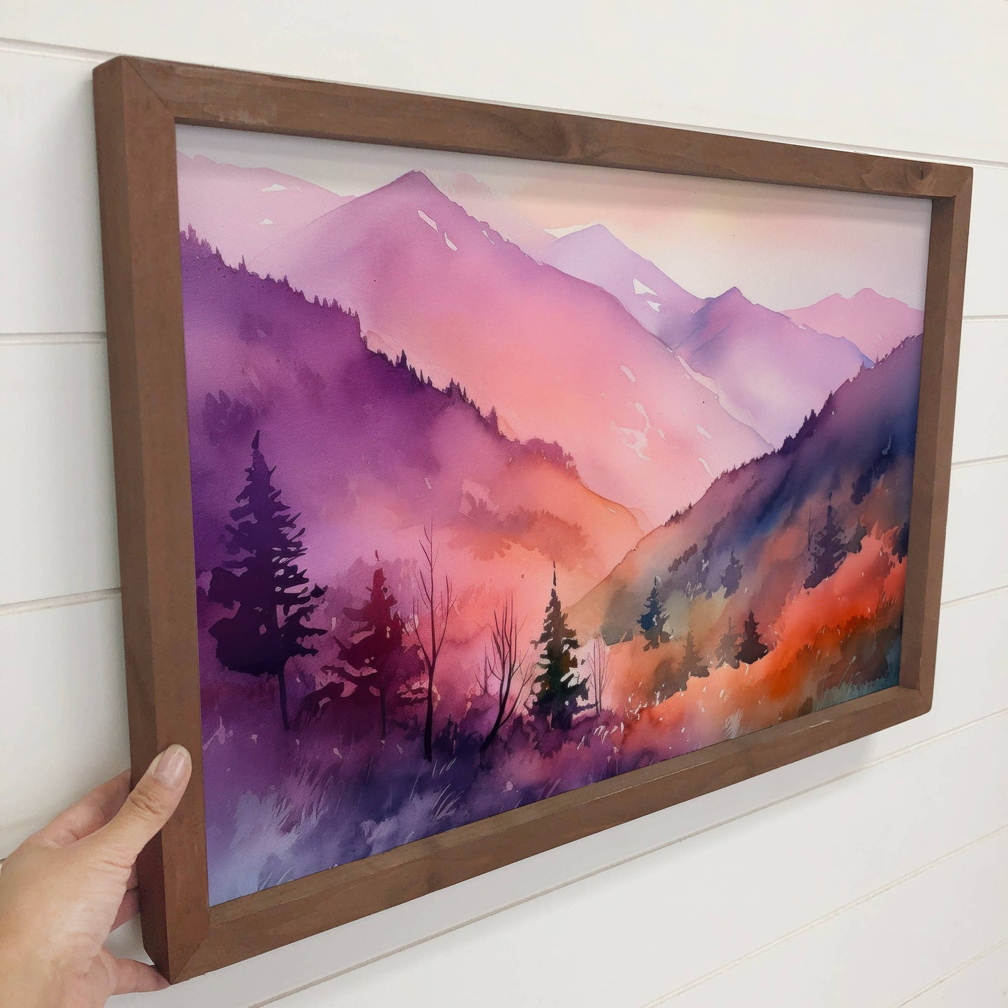 Purple Ombre Mountain Cabin Decor: 12x18" Medium Canvas Art with Thick Wood Frame